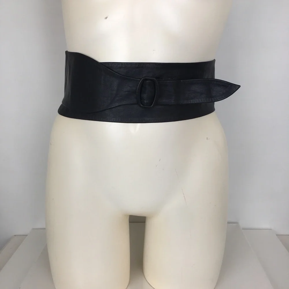 Vintage 80s Wide Soft Leather Corset Statement Belt Blue Retro Witchy Goth